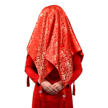 Сватбен воал с китайска бродерия, двойнослоен с ресни, от плат, аксесоар за сватба