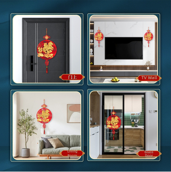 Áldásmedál bejárati ajtóhoz és nappalihoz, flockált textil, kézzel készített, kínai stílusú, tavaszi ünnepi dekoráció