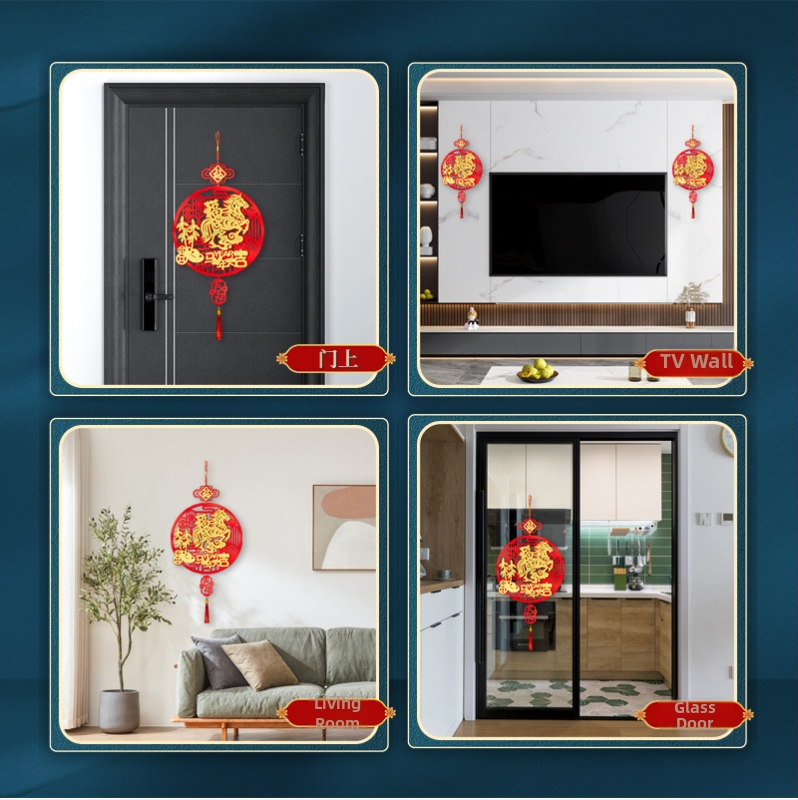 Áldásmedál bejárati ajtóhoz és nappalihoz, flockált textil, kézzel készített, kínai stílusú, tavaszi ünnepi dekoráció