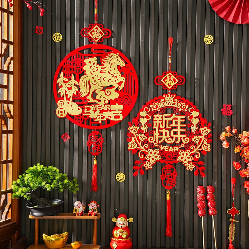 Áldásmedál bejárati ajtóhoz és nappalihoz, flockált textil, kézzel készített, kínai stílusú, tavaszi ünnepi dekoráció