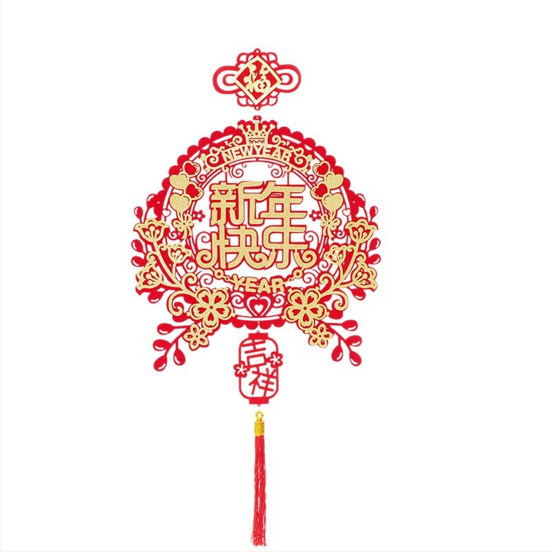 Áldásmedál bejárati ajtóhoz és nappalihoz, flockált textil, kézzel készített, kínai stílusú, tavaszi ünnepi dekoráció