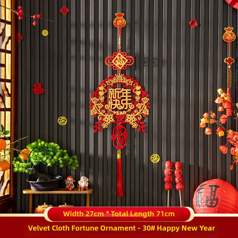 Áldásmedál bejárati ajtóhoz és nappalihoz, flockált textil, kézzel készített, kínai stílusú, tavaszi ünnepi dekoráció