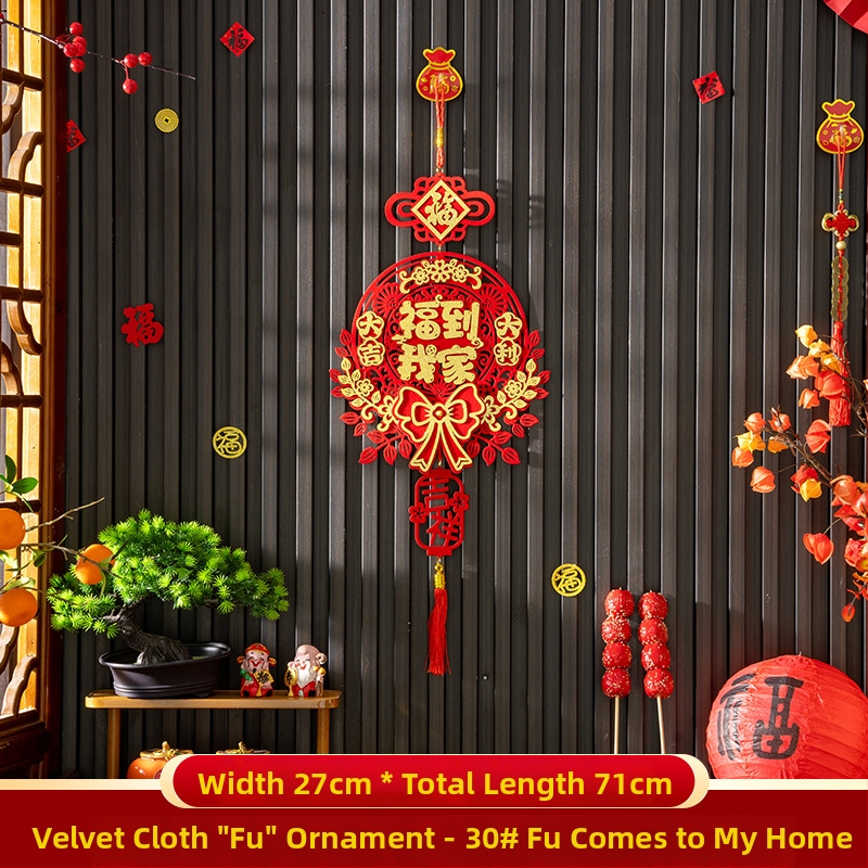 Áldásmedál bejárati ajtóhoz és nappalihoz, flockált textil, kézzel készített, kínai stílusú, tavaszi ünnepi dekoráció