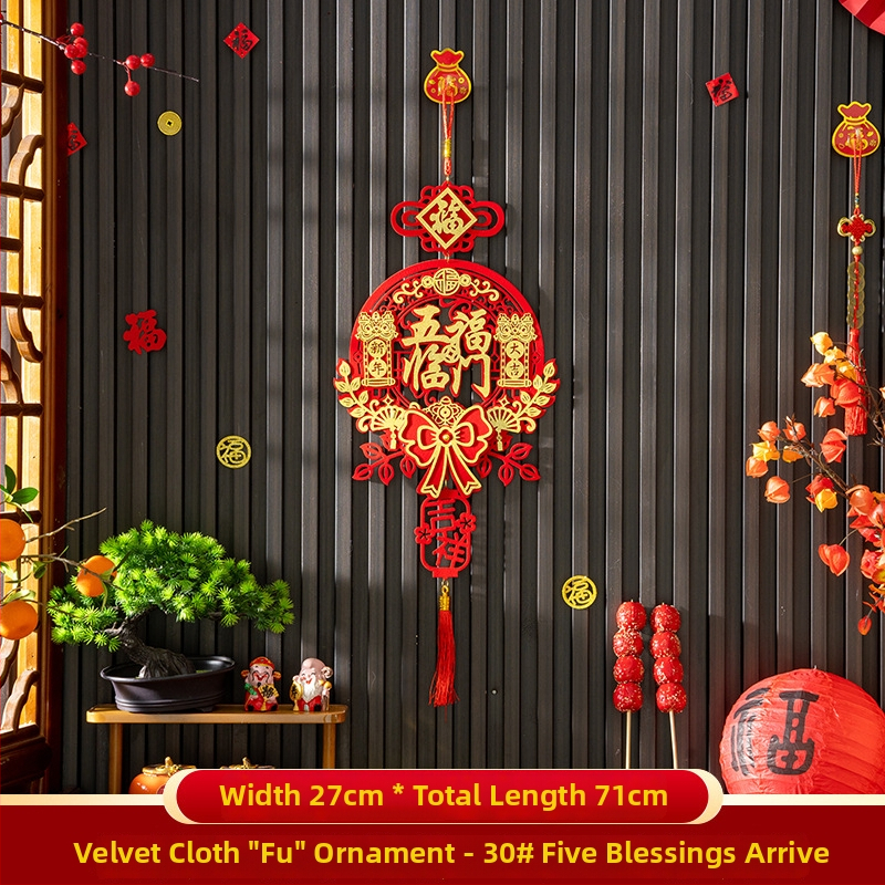 Áldásmedál bejárati ajtóhoz és nappalihoz, flockált textil, kézzel készített, kínai stílusú, tavaszi ünnepi dekoráció