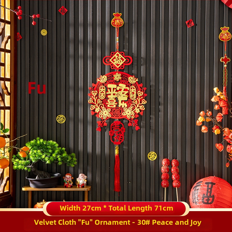 Áldásmedál bejárati ajtóhoz és nappalihoz, flockált textil, kézzel készített, kínai stílusú, tavaszi ünnepi dekoráció