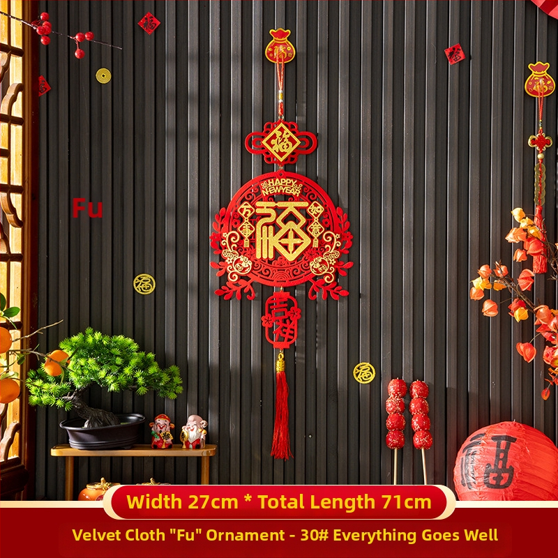 Áldásmedál bejárati ajtóhoz és nappalihoz, flockált textil, kézzel készített, kínai stílusú, tavaszi ünnepi dekoráció