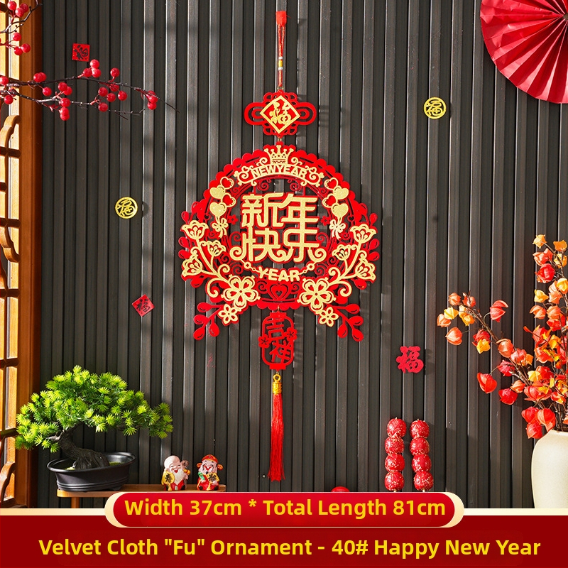 Áldásmedál bejárati ajtóhoz és nappalihoz, flockált textil, kézzel készített, kínai stílusú, tavaszi ünnepi dekoráció