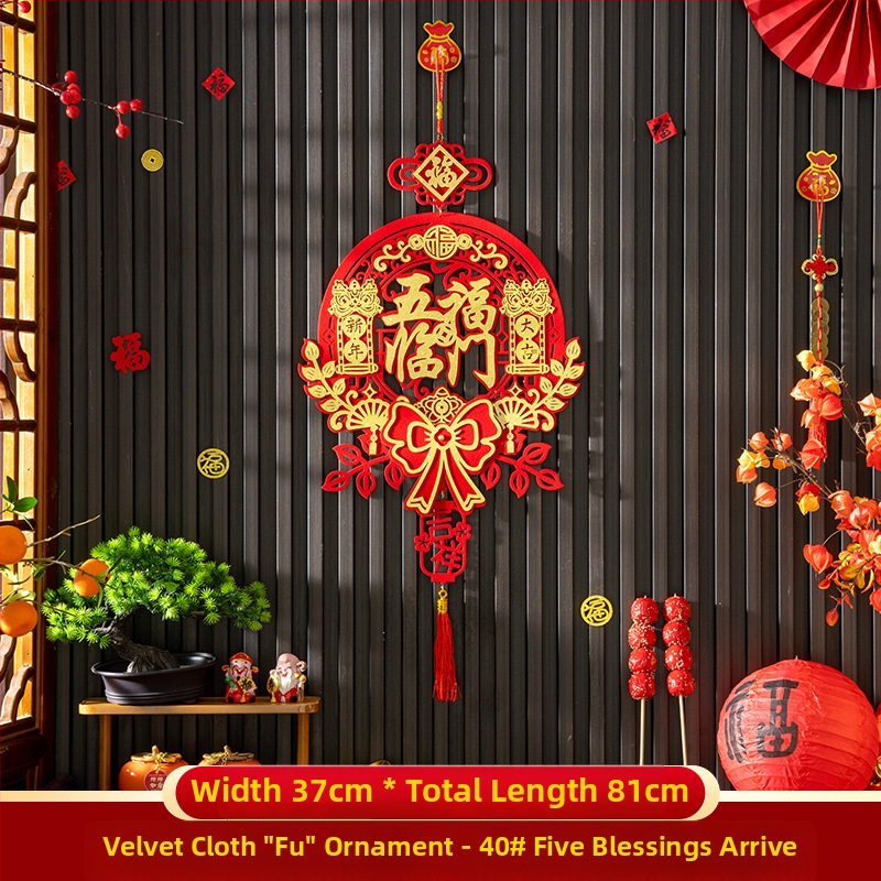 Áldásmedál bejárati ajtóhoz és nappalihoz, flockált textil, kézzel készített, kínai stílusú, tavaszi ünnepi dekoráció