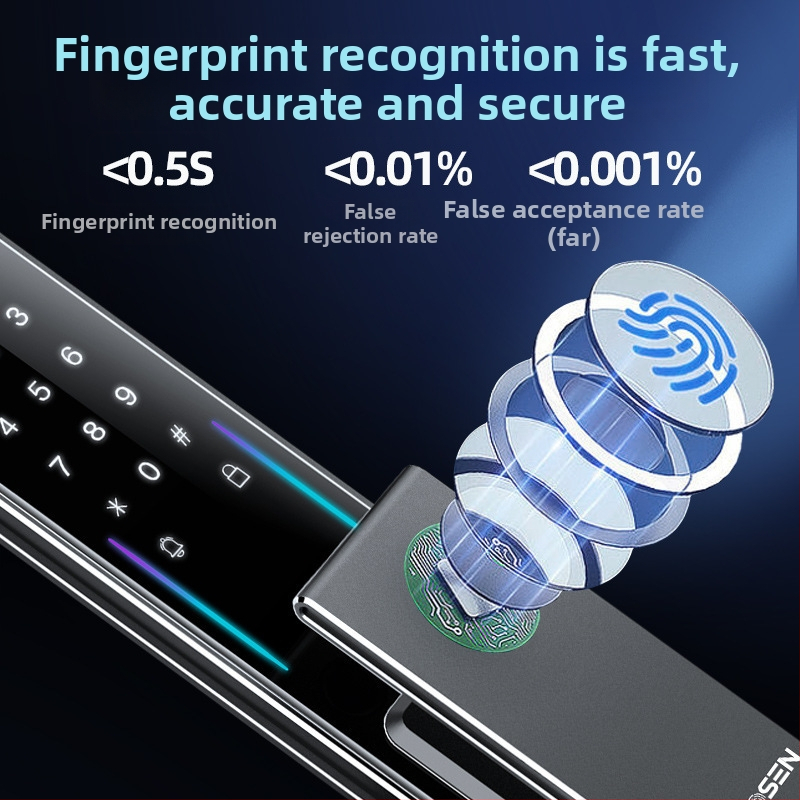 Inteligentná zámka s odtlačkom prsta a 3D rozpoznávaním tváre, model C10, kapacita ukladania odtlačkov 100, viac ako 200k odomknutí, čas skenovania 0.01 s