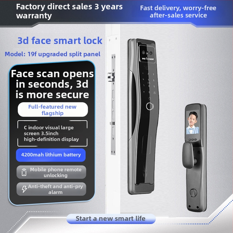 Inteligentná zámka s odtlačkom prsta a 3D rozpoznávaním tváre, model C10, kapacita ukladania odtlačkov 100, viac ako 200k odomknutí, čas skenovania 0.01 s