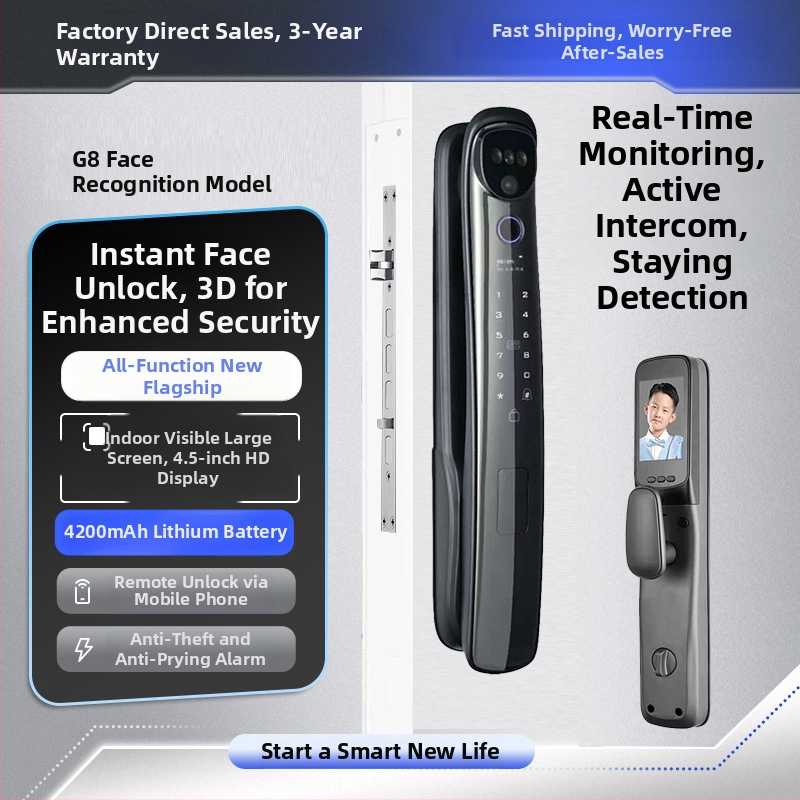 Inteligentná zámka s odtlačkom prsta a 3D rozpoznávaním tváre, model C10, kapacita ukladania odtlačkov 100, viac ako 200k odomknutí, čas skenovania 0.01 s