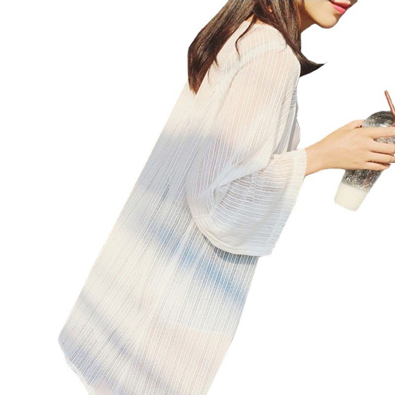 Мрежест шифонов кардиган-шал за плажен летен стил — едноцветен, средна дължина 65–80 см, половин ръкав, материя полиестер-еластан (95%+)