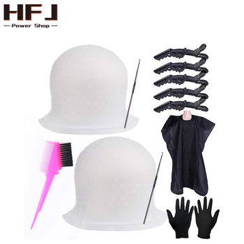 Hajfestés eszközeinek készlete szilikon kiemelő sapkával, hajfesték ecsettel, gumi kesztyűkkel, krokodil klipe és fodrász kötény – BARBERTOP; nettó tömeg 800 g; eredet Guangzhou; csomagolás 100 db