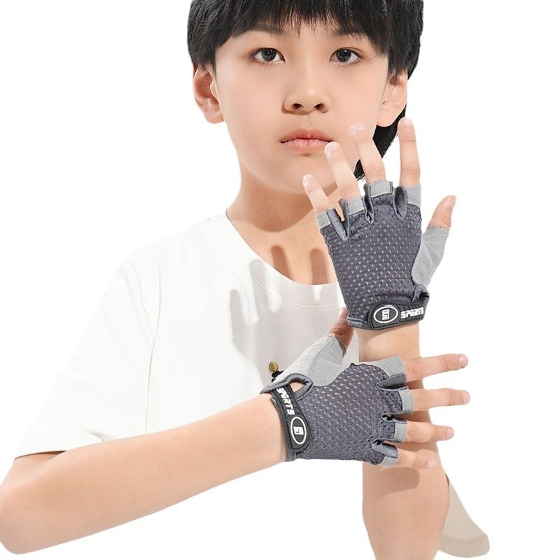 Kerékpáros kesztyű csúszásmentes, félujjas dizájn, pillangó hálós anyag, 5–12 éveseknek, nyár