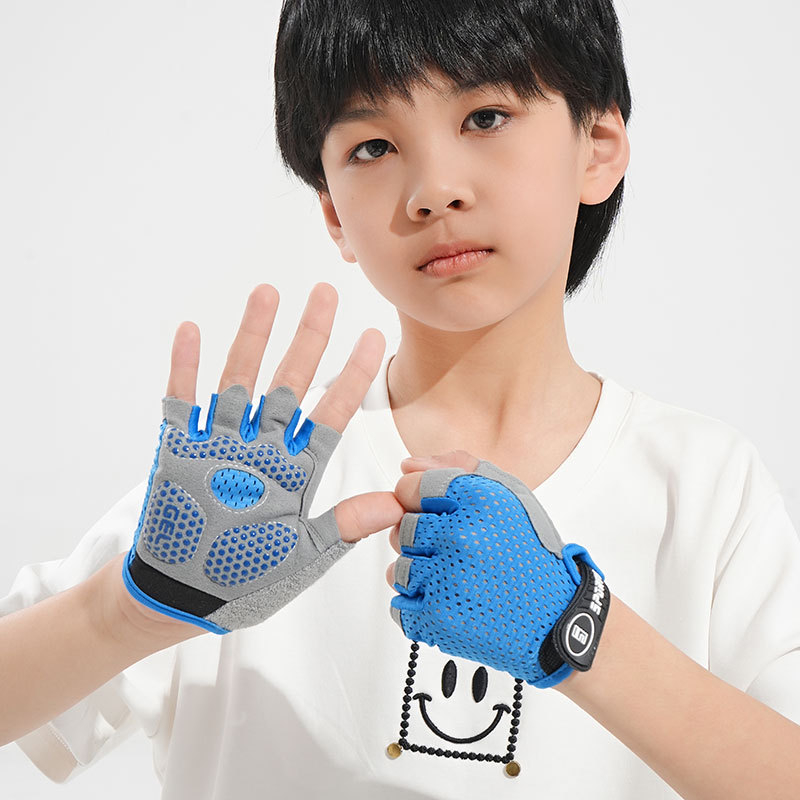 Kerékpáros kesztyű csúszásmentes, félujjas dizájn, pillangó hálós anyag, 5–12 éveseknek, nyár