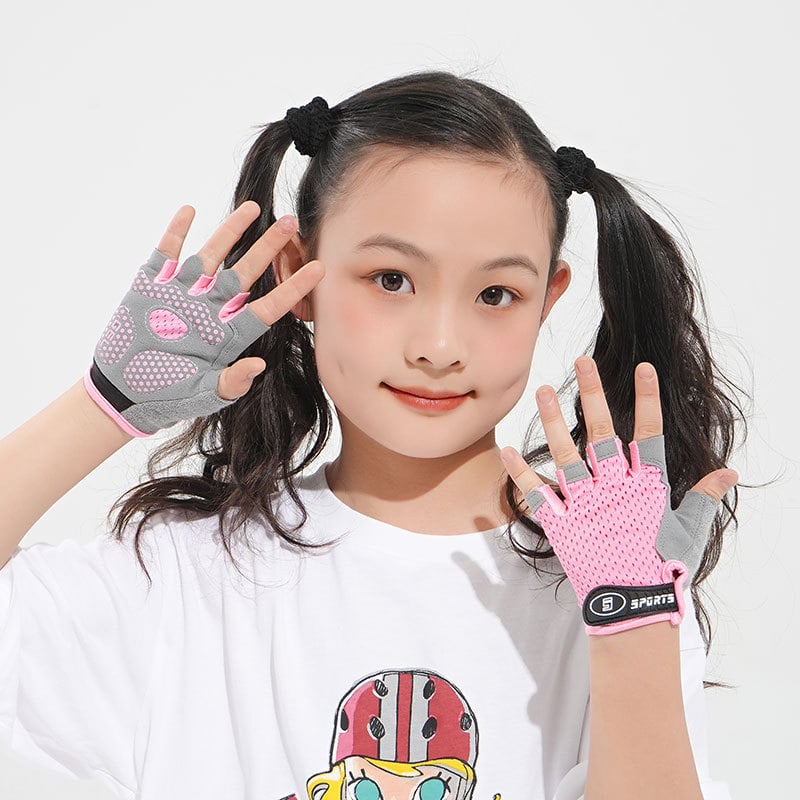 Kerékpáros kesztyű csúszásmentes, félujjas dizájn, pillangó hálós anyag, 5–12 éveseknek, nyár