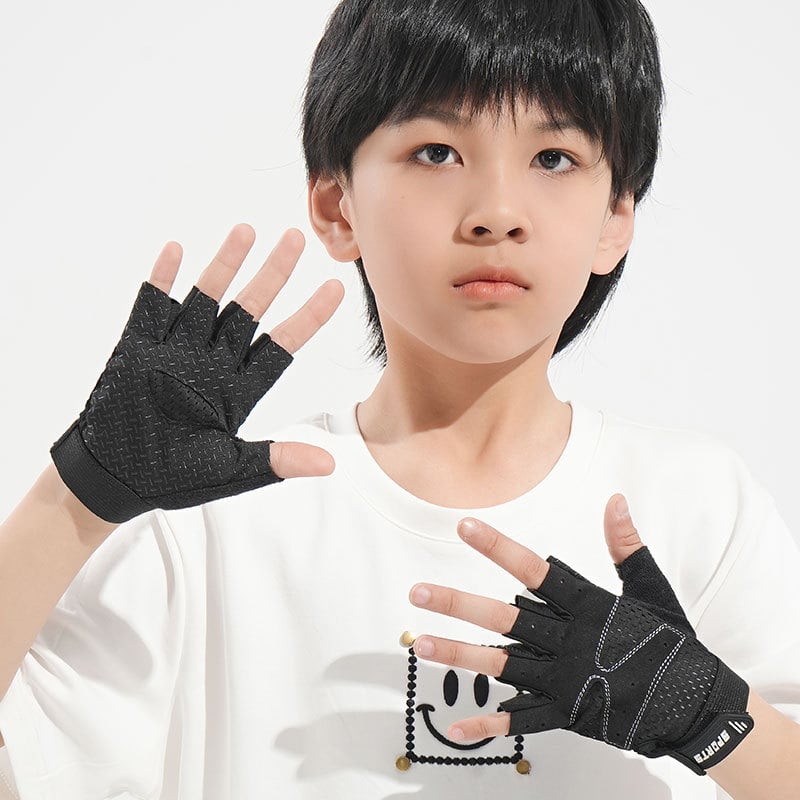 Kerékpáros kesztyű csúszásmentes, félujjas dizájn, pillangó hálós anyag, 5–12 éveseknek, nyár