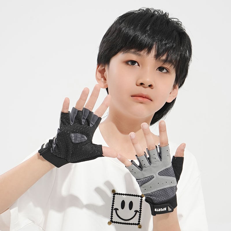 Kerékpáros kesztyű csúszásmentes, félujjas dizájn, pillangó hálós anyag, 5–12 éveseknek, nyár