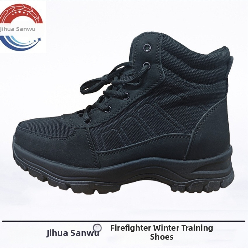 Požiarnická zimná tréningová obuv - semi-velúrové vysoké topánky do snehu pre outdoor turistiku, unisex, kód Fhx-17, Nylon tkanina, značka Jihua 3535