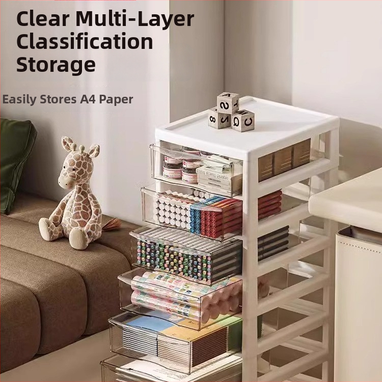 Skriňa na uloženie pod stolom s priehľadným pojazdným regálom, 10-úrovňová skriňa na archívy, model 8671, plast