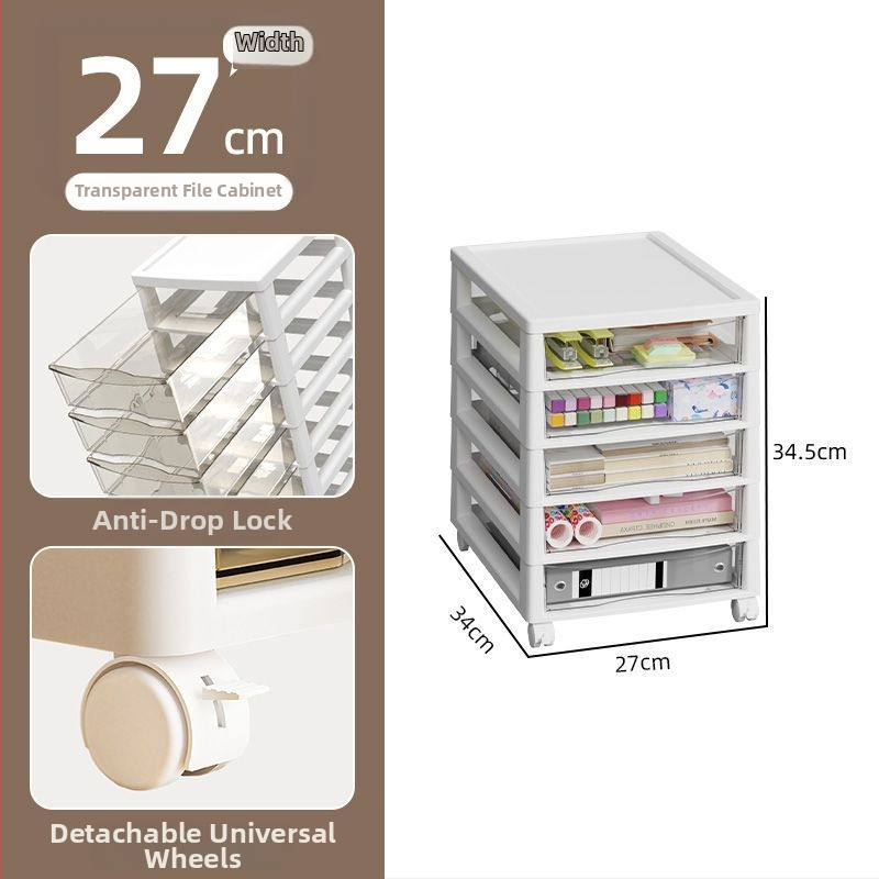 Skriňa na uloženie pod stolom s priehľadným pojazdným regálom, 10-úrovňová skriňa na archívy, model 8671, plast