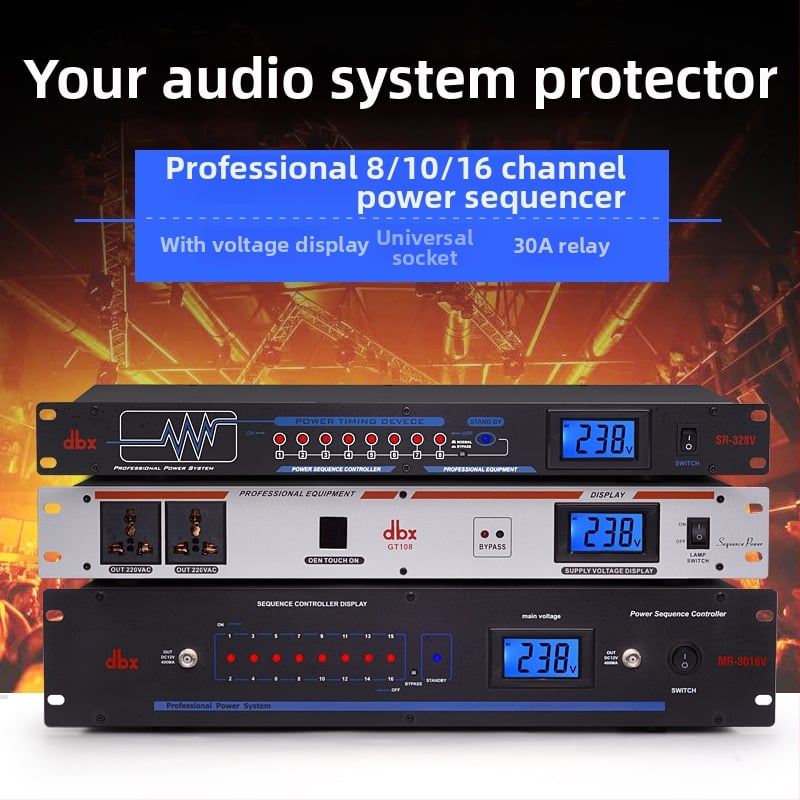 MULIVOX SR-328: 8-kanalni sekvencer napajanja za pozornicu i konferencije, upravljač visokoučinkovitim utičnicama, 10000W