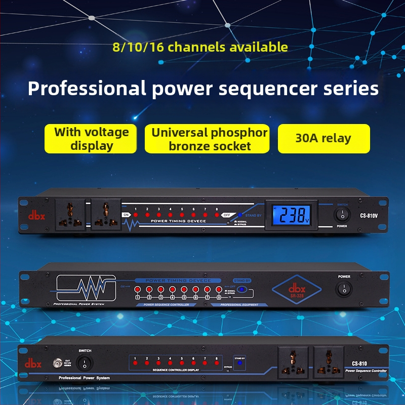 MULIVOX SR-328: 8-kanalni sekvencer napajanja za pozornicu i konferencije, upravljač visokoučinkovitim utičnicama, 10000W