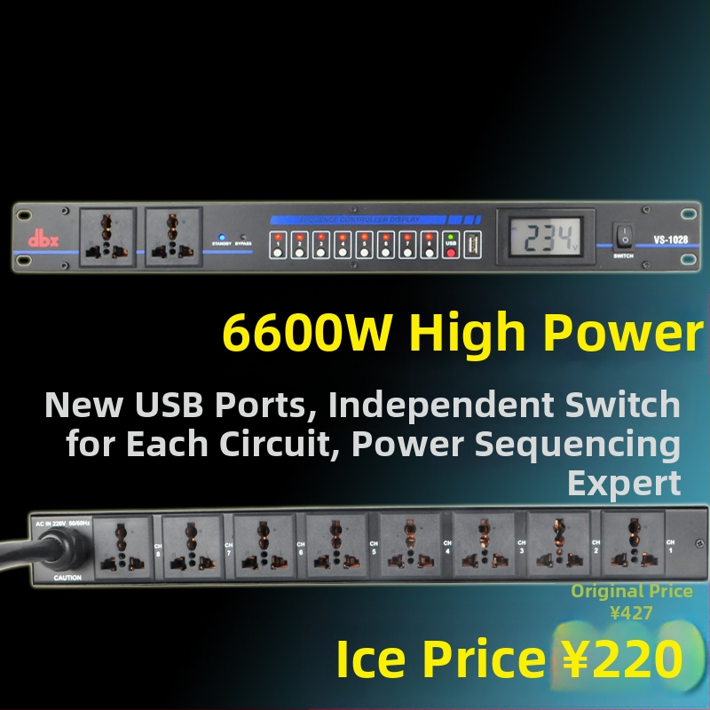 MULIVOX SR-328: 8-kanalni sekvencer napajanja za pozornicu i konferencije, upravljač visokoučinkovitim utičnicama, 10000W