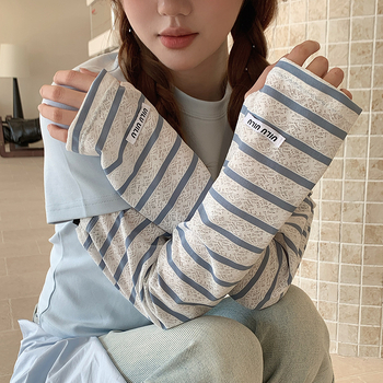 Слънцезащитни охлаждащи ръкави с райета и дантелен маншет — за открити занимания (полиестерно влакно · пролет 2025 · минималистичен стил · UV защита)