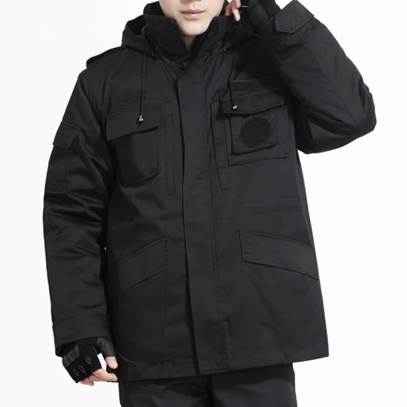 Férfi pamut téli kabát, megerősített szigetelés, külső anyag: twill nylon, bélés: pamut, biztonsági iparág számára