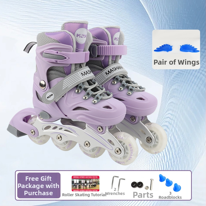 Inline skates za djevojčice – kompletan set za početnice, prilagodljivi, treptajući svjetlosni efekti, uzrast 3–10