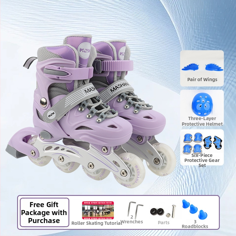 Inline skates za djevojčice – kompletan set za početnice, prilagodljivi, treptajući svjetlosni efekti, uzrast 3–10