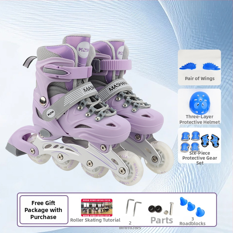 Inline skates za djevojčice – kompletan set za početnice, prilagodljivi, treptajući svjetlosni efekti, uzrast 3–10