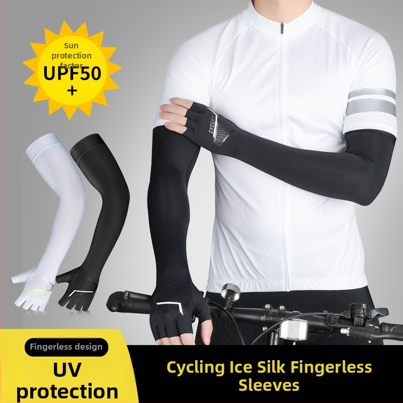 Outdoorový rukáv na pažu z Ice Silk, UV ochrana, priedušný, otvor pre palec, silikónový protišmykový okraj