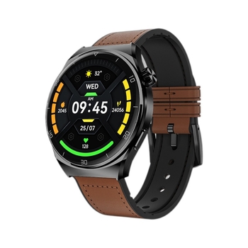 Смарт часовник с кожена каишка от естествена кожа, AMOLED дисплей, измерване на кислород в кръвта, сърдечен ритъм и кръвно налягане