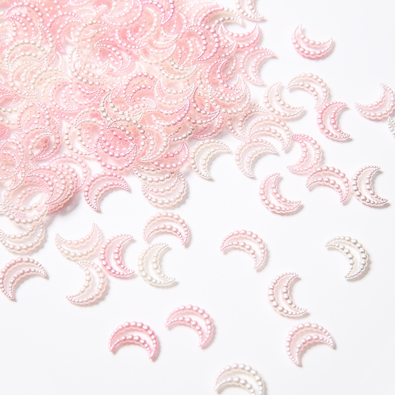 DIY ékszerkiegészítők – hold alakú kivágású gyöngy, imitációs gyöngy, műanyag/gyanta, gyöngyház hatás, testreszabható minta, aranyos stílus, tavasz 2024