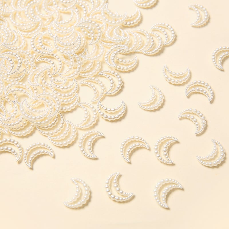 DIY ékszerkiegészítők – hold alakú kivágású gyöngy, imitációs gyöngy, műanyag/gyanta, gyöngyház hatás, testreszabható minta, aranyos stílus, tavasz 2024