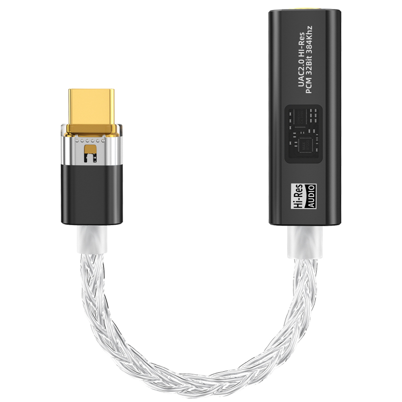 HiFi DAC és fejhallgató-amp 3,5 mm és USB-C‑hez, hordozható hangkártya ezüstbevonatos rézmaggal