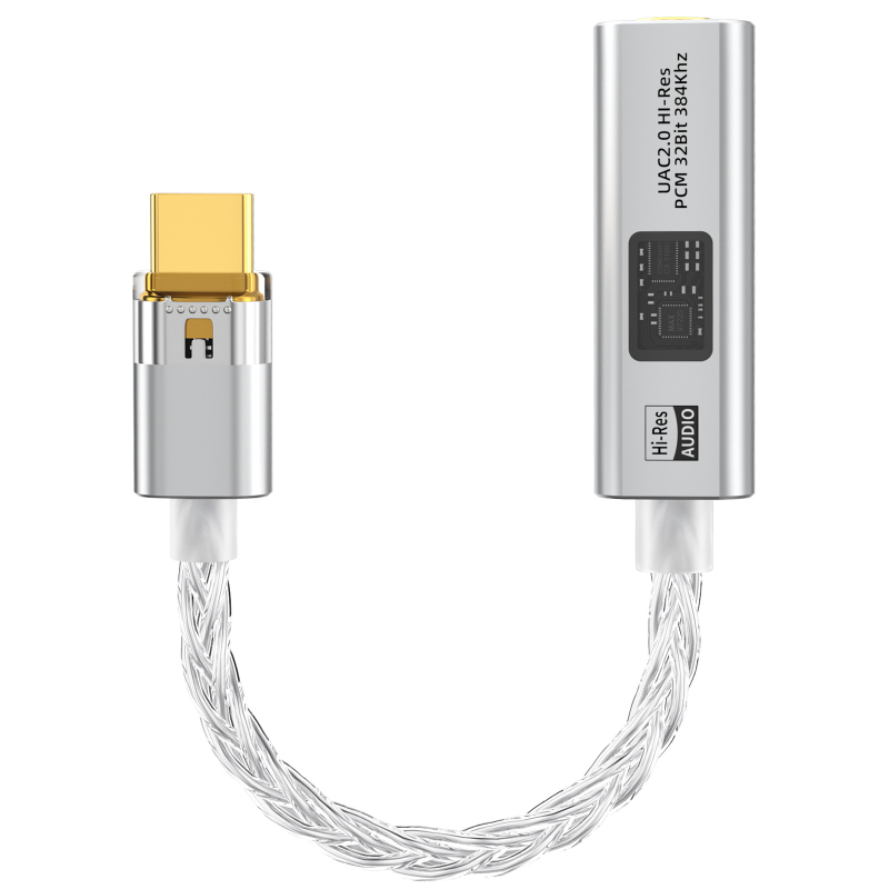 HiFi DAC és fejhallgató-amp 3,5 mm és USB-C‑hez, hordozható hangkártya ezüstbevonatos rézmaggal
