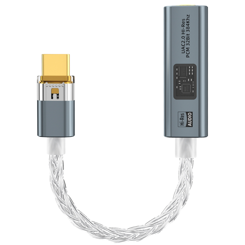 HiFi DAC és fejhallgató-amp 3,5 mm és USB-C‑hez, hordozható hangkártya ezüstbevonatos rézmaggal