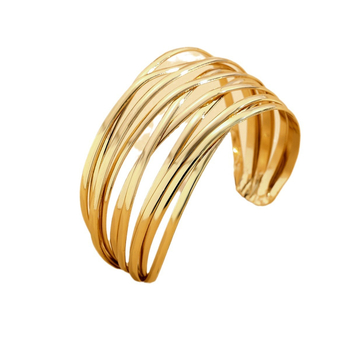 Ötvözött karkötő, többrétegű, nyitott, állítható U-formájú dizájn, elektroplakolt felülettel; esküvőre vagy születésnapra megfelelő ajándék