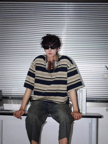 Koreai stílusú lazán szabott póló, poliészter, rövid ujjú, nyár