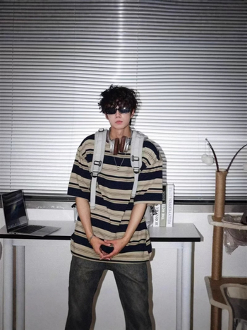 Koreai stílusú lazán szabott póló, poliészter, rövid ujjú, nyár