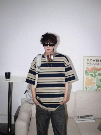 Koreai stílusú lazán szabott póló, poliészter, rövid ujjú, nyár