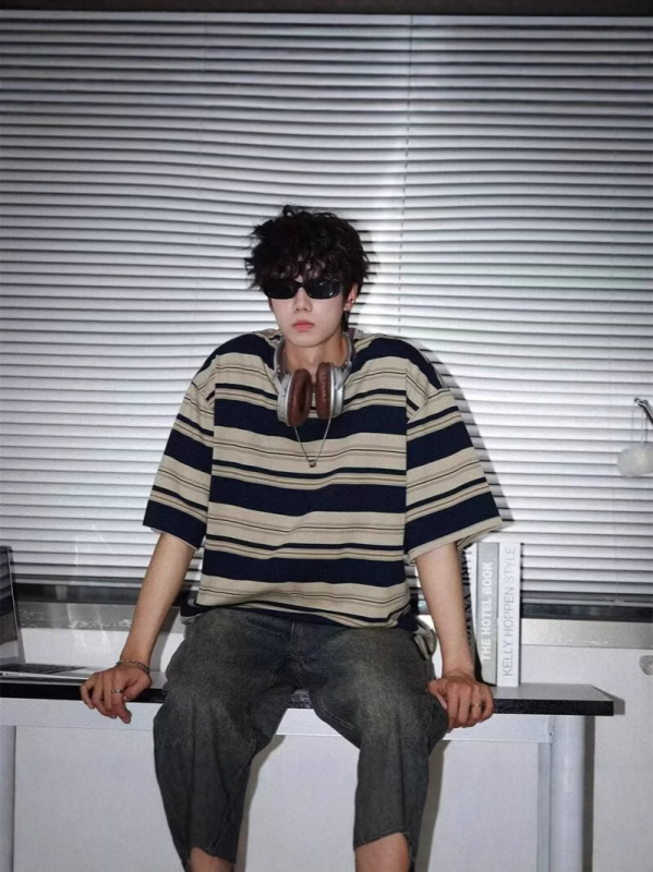 Koreai stílusú lazán szabott póló, poliészter, rövid ujjú, nyár