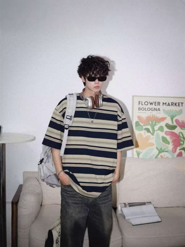 Koreai stílusú lazán szabott póló, poliészter, rövid ujjú, nyár