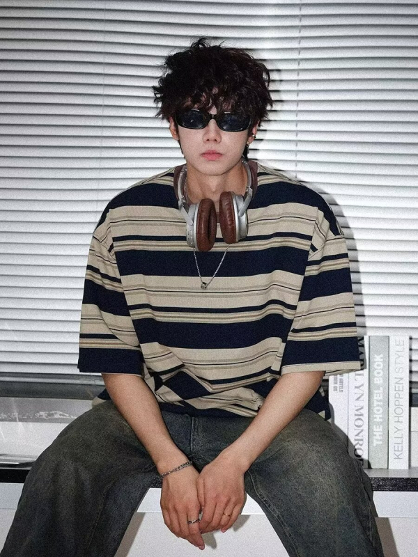 Koreai stílusú lazán szabott póló, poliészter, rövid ujjú, nyár