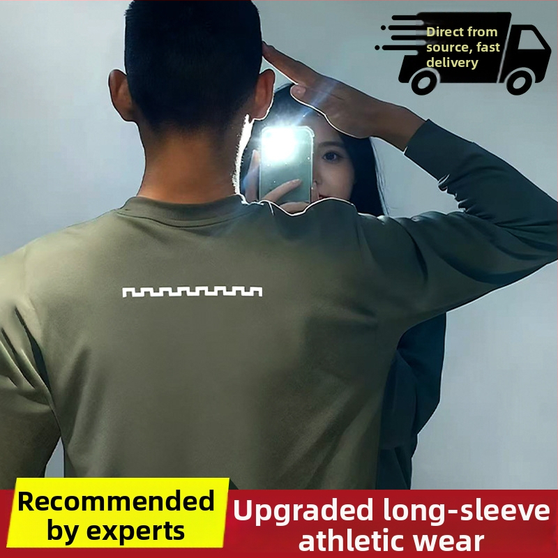 Dlhé rukávy tréningové tričko s okrúhlym výstrihom, rýchloschnúci materiál, vhodné pre jar a jeseň, pre dospelých mužov, šport a voľný čas.