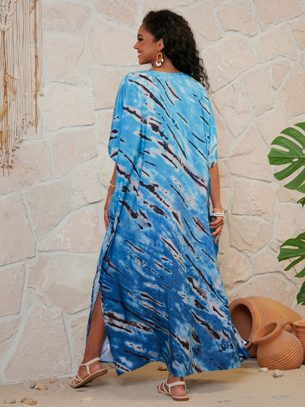 Ženski plažni prekrivac s otiskom, labav kroj, poliester s pamuk podstavom, 250 g, za kupaći kostim