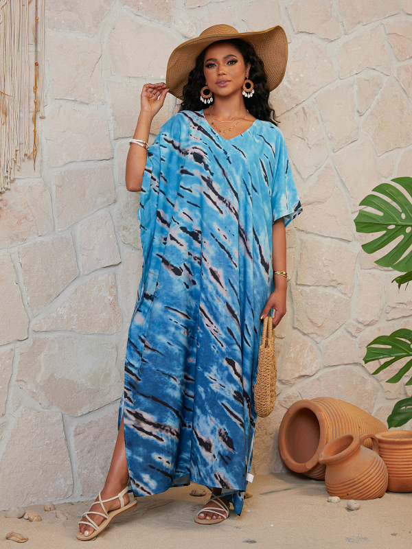 Ženski plažni prekrivac s otiskom, labav kroj, poliester s pamuk podstavom, 250 g, za kupaći kostim